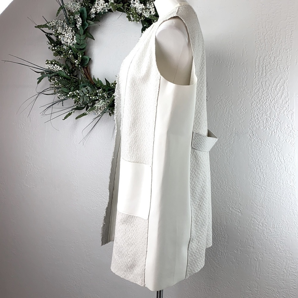 Elie Tahari Verina White Mixed Texture Vest XL Leather Woven Scuba - Picture 5 of 9
